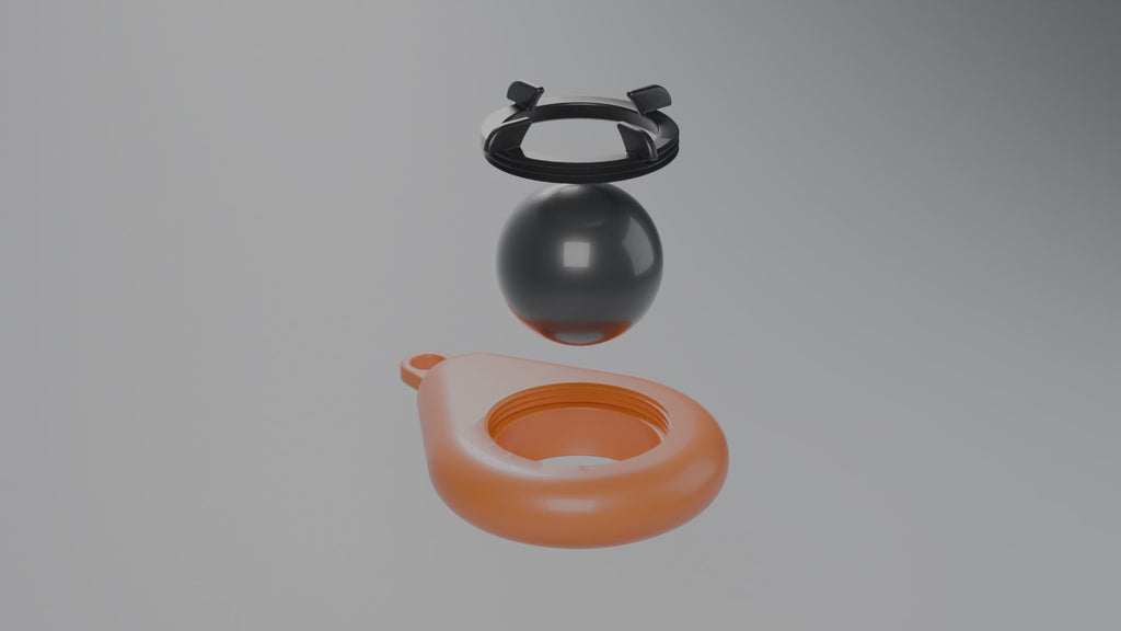Assembly loop: sonar drops into the float and the lock ring threads on